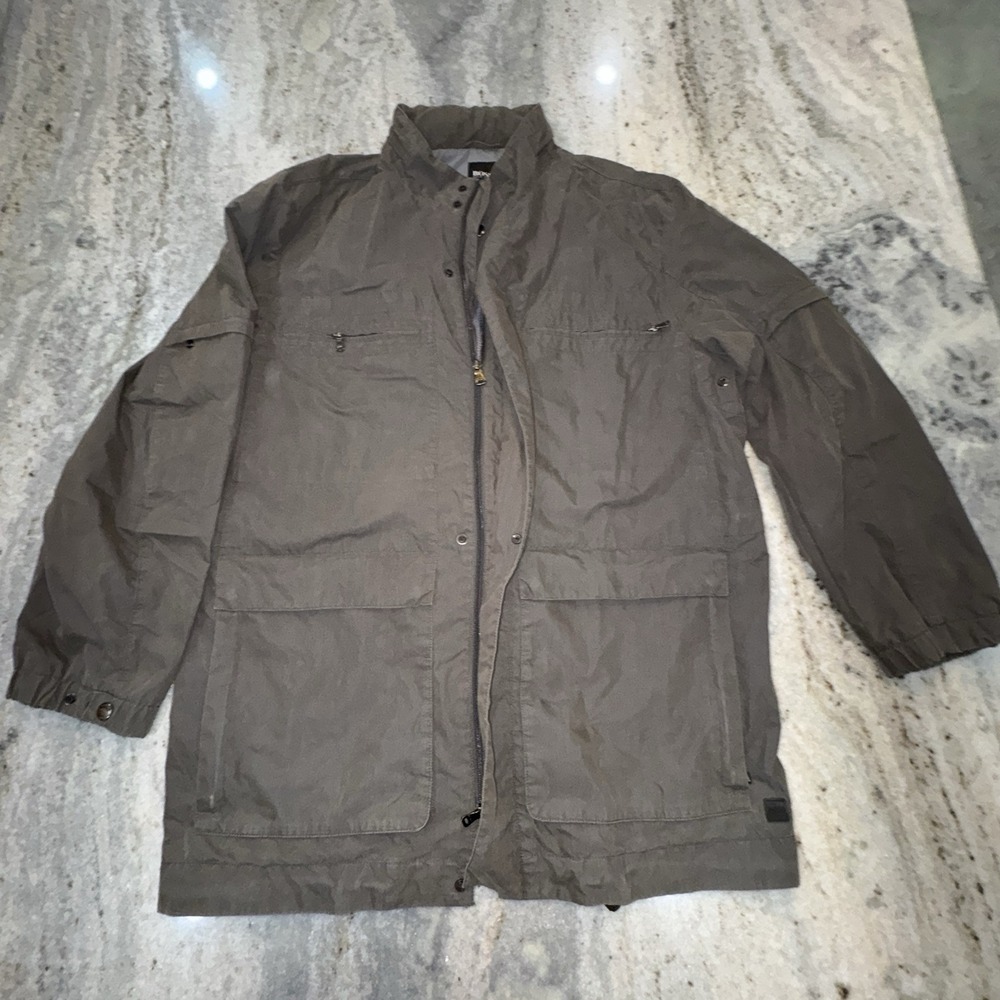 Hugo Boss Gray Jacket Men Sz  XL Full‎ Zip Cargo Pockets Lined Outdoors Utility